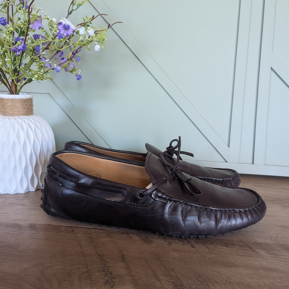 Tod's Dark Brown Leather Driving Loafers - Picture 3 of 12
